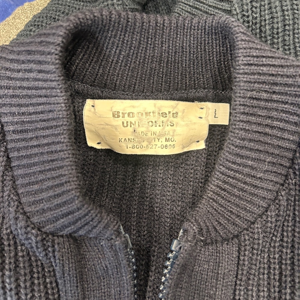 Brookfield Sweater Mens Large Blue Ribbed Full Zip Cardigan Made in Usa